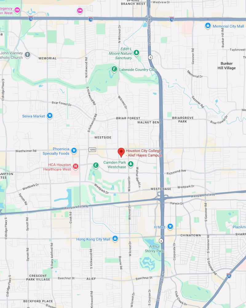 Map showing HCC Alief Hayes Library location